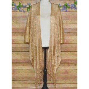 Women's Fringe Shawl Wraps Shrug Open Front Metallic Gold Cardigan One Size